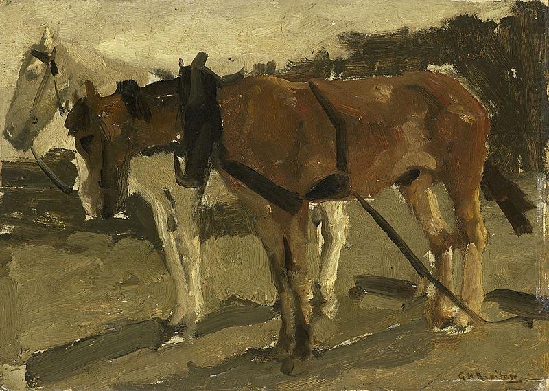 George Hendrik Breitner A Brown and a White Horse in Scheveningen china oil painting image